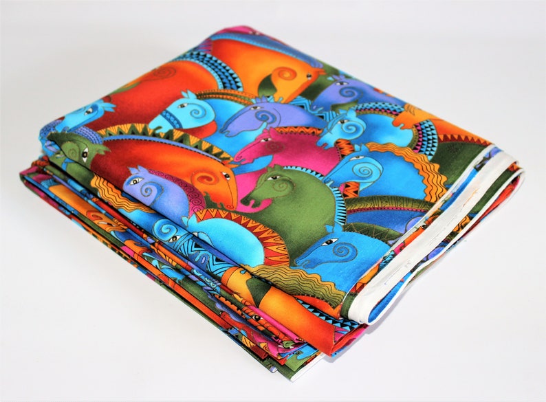 BTHY Laurel Burch Rare Oop EMBRACING HORSES Large Heads Brights Fabric