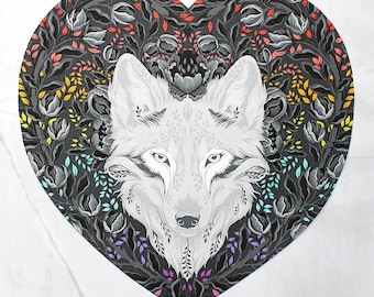 Iron-on APPLIQUE Graywork Wolf Heart Light Hand-cut Quilt Fabric - 9"x9"