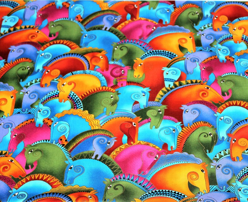 BTHY Laurel Burch Rare Oop EMBRACING HORSES Large Heads Brights Fabric
