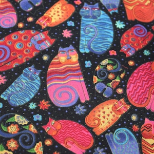 Laurel Burch Tossed Cats on Black Rare Manufacturer&#39;s Cotton EXTRA WIDE Fabric