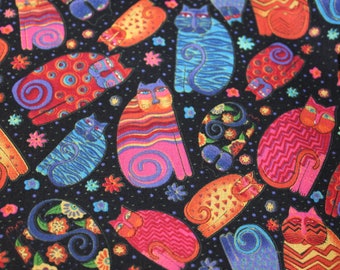 Laurel Burch Tossed Cats on Black Rare Manufacturer&#39;s Cotton EXTRA WIDE Fabric