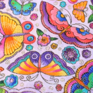 Laurel Burch FLYING COLORS II Large Butterflies Fabric Lavender - By the Half Yard