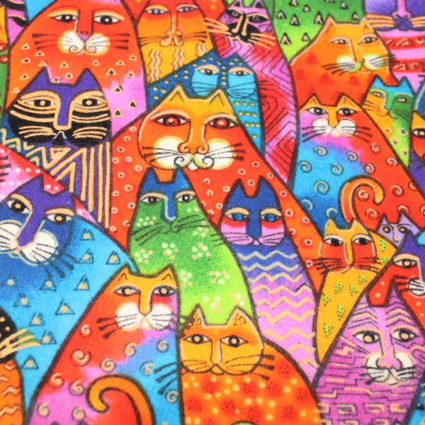 Laurel Burch FLANNEL Fantastic Felines Packed Cats Fabric - BTHY