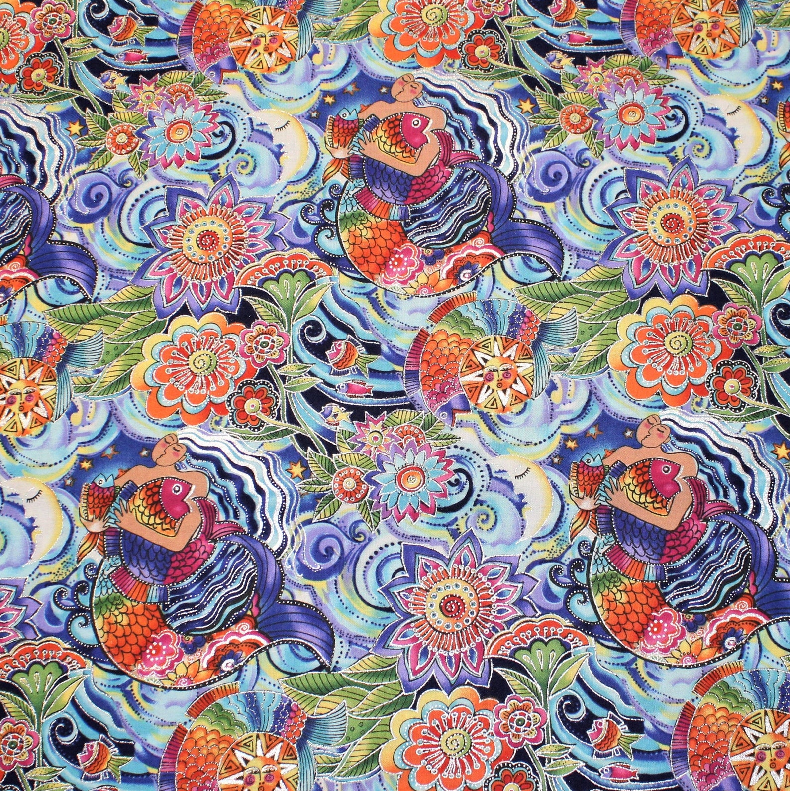 Laurel Burch SEA GODDESS Mermaids Fabric Two Colors BTHY | Etsy