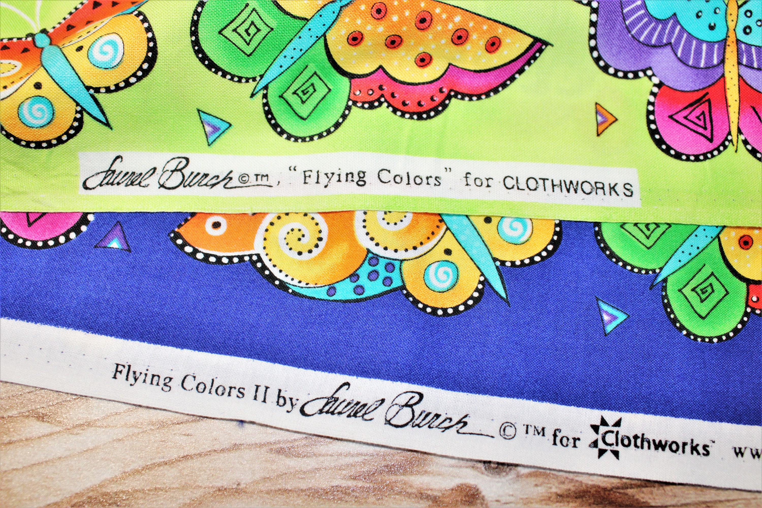 Laurel Burch FLYING COLORS 2 Bright Butterflies on Blue Fabric - BTHY ...