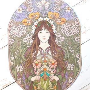 Iron-on APPLIQUE Art Nouveau Hand-cut Quilt Fabric Alphonse Mucha Garden Goddess - 6.75" x 9.25"