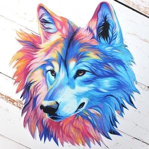 Iron-on APPLIQUE Spirit Wolf Native Wildlife Art Hand-cut Quilt Fabric - 9.75&quot; x 8.5&quot;