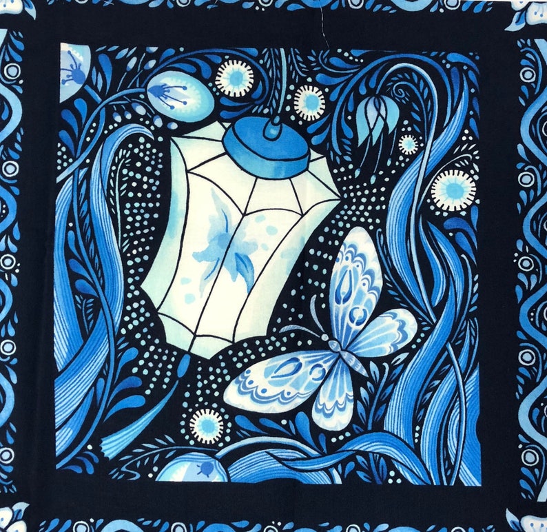 LUMINARIA Fabric Panel in Blue by Julie Paschkis for in the Etsy