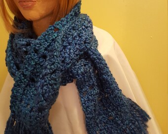 18124---Royal Blue scarf with fringe