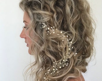 Woodland Wedding Hair Vine,Boho bridal hair piece, Beach Wedding Headpiece, Leaf Pearl Hair Vine, Pearl Hair Wreath, Leaf Hair vine, Halo