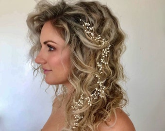 Beach Wedding Hair Vine, Bohemian Bridal hair vine,Swarovski Pearl Hair Accessory,Woodland Hair Vine, Boho Headpiece, Beach Bride,Boho bride