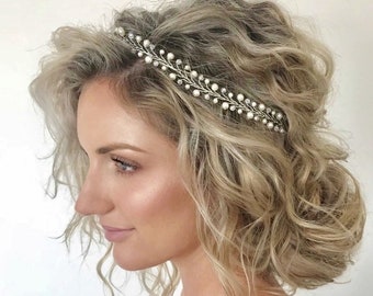 Grecian Princess Headband,Beach wedding hair vine,Boho Hair Piece,Beach Bride,Bridal Head piece,Simple Elegance,Pearl crystal hair vine