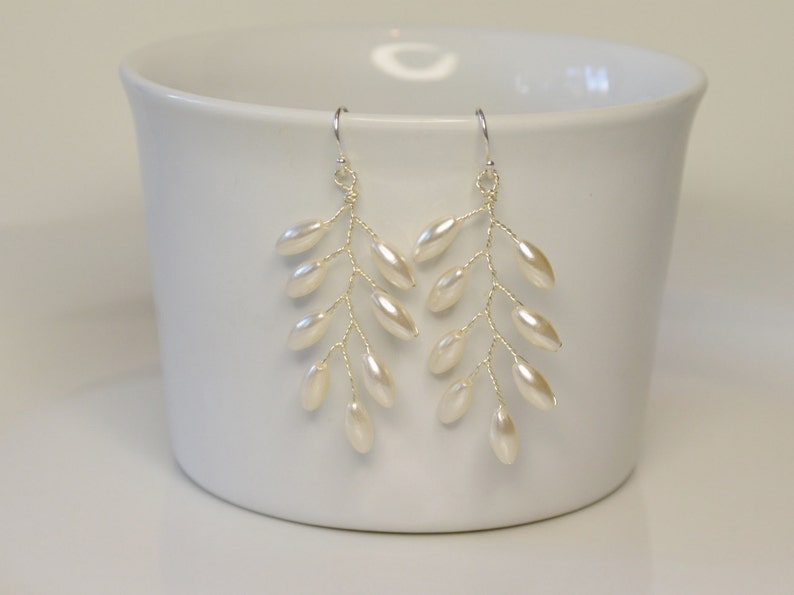 Grecian Fern Leaf Earrings, Pearl Bridal Earrings, Wedding Accessories, Bridal Jewellery, Wedding Earrings, Grecian Goddess Earrings image 5