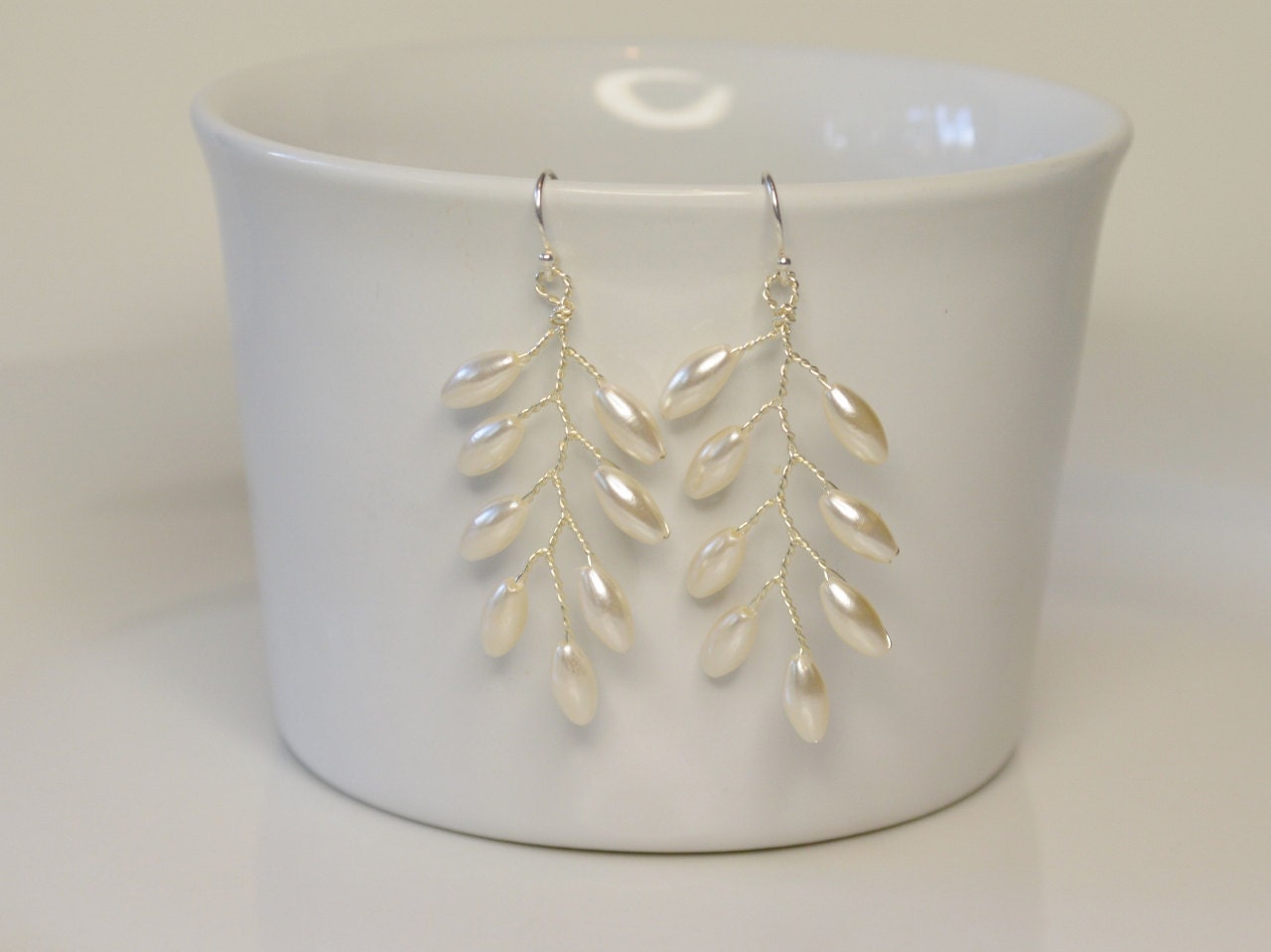 Grecian Fern Leaf Earrings Pearl Bridal Earrings Wedding Etsy Australia