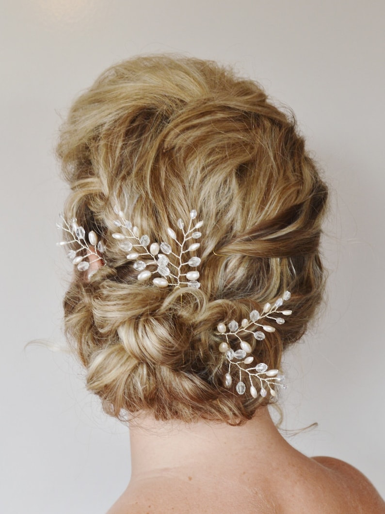 Fern Leaf Pearl Crystal Hair Pinsfern Leaf Bridal Hair Pins Etsy