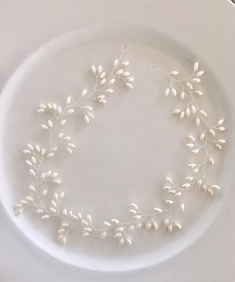 Leaf Bridal Hair Vine, Boho Wedding Hair Piece Pearl Halo Accessory