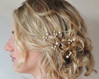 Pearl Crystal Wedding Hair Accessories,Swarovski Crystal Pearl Bridal Hair Pins,Prom Hair Clips, Custom Crystal Hair Pins, Simple, Set of 5