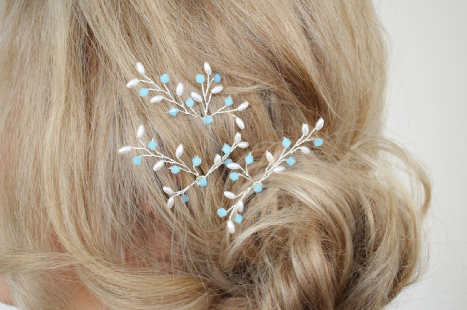 Blue and White Pearl Hair Pins - wide 9
