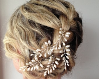 Fern Leaf Pearl Hair Pins,Fern Leaf Bridal Hair Pins, Wedding Hair Accessories,Set of Five, Bridal Hair Accessories, Ivory Pearl Hair PIns