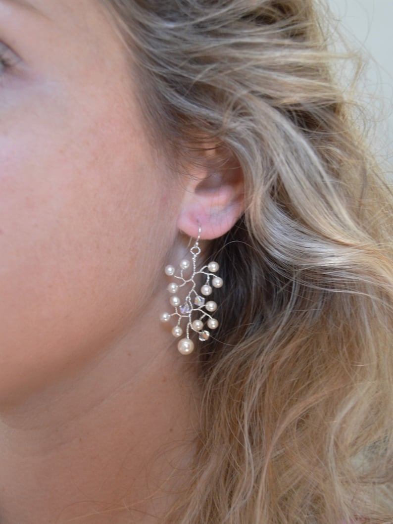 Bridal Vine Earrings Ivory Pearl Crystal Earringsswarovski Etsy