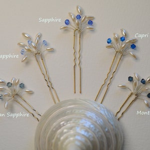 Blue Swarovski Crystal Bridal Hair Pins,Something Blue Wedding Hair Pins,Blue Crystal Hair clip,Blue Bridesmaid Hair Accessories, Set of 5