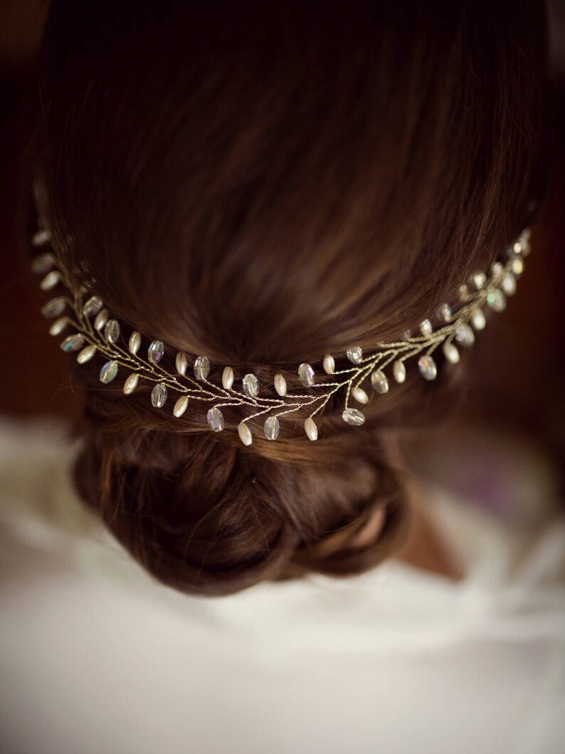 Bridal Hair Vine,Wedding Hair Vine,Pearl Crystal Hair Vine, Fern Leaf Head Piece, Bridal Hair Accessories,Bridal Headband, Wedding Headband image 4