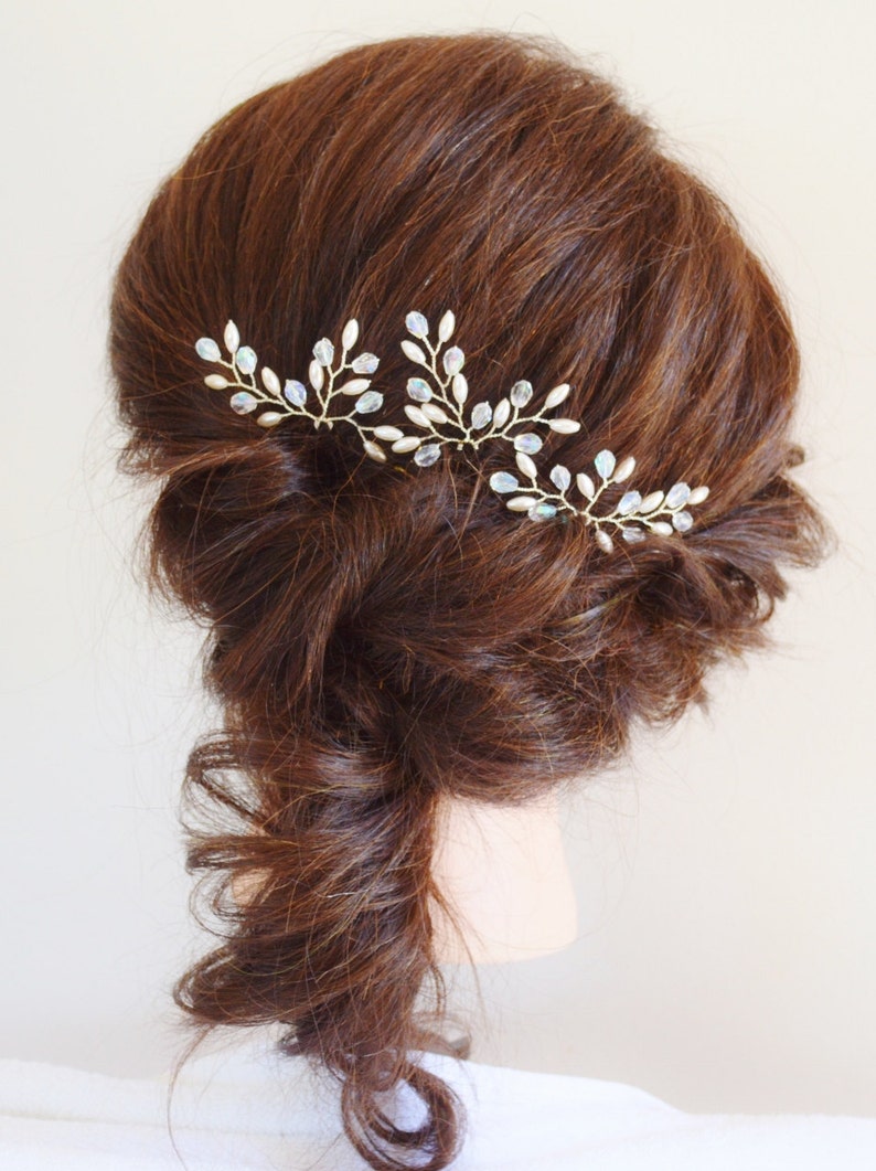 Pearl Crystal Hair Pins Bridal Hair Accessories Grecian Branch Hair Pins Wedding Hair piece Set of 3 Formal Hair Pins Bridal Hair Pins