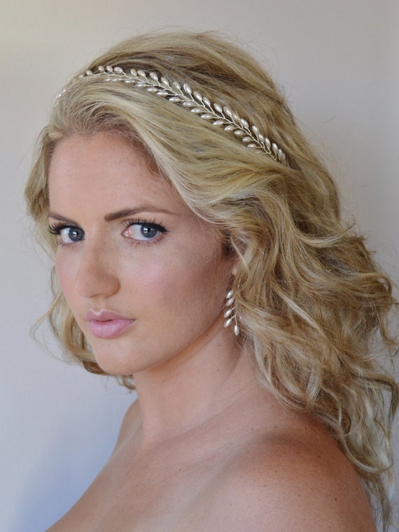 Grecian Fern Leaf Pearl Bridal Hair Vine Pearl Bridal Etsy