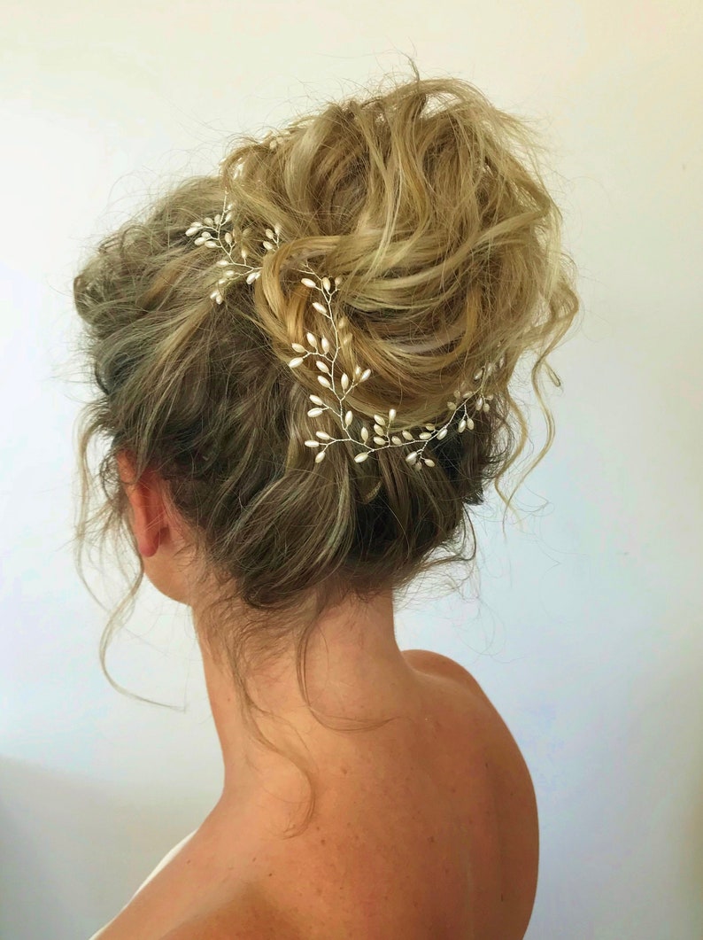 Leaf Bridal Hair Vine, Boho Wedding Hair Piece Pearl Halo Accessory