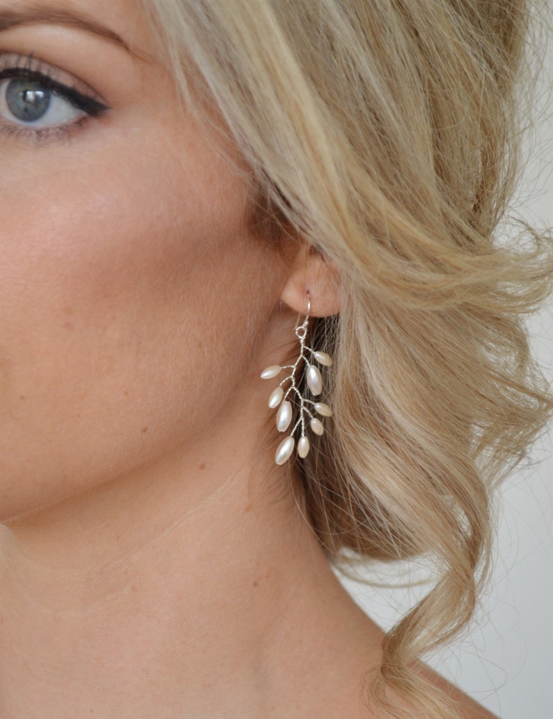 Art Deco Fern Leaf Earrings Pearl Bridal Earrings Wedding Etsy Australia