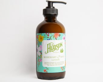 Rosemary & Mint Hand Lotion – Handmade Botanical Lotion, Hydrating and Natural, 4 oz Pump Bottle