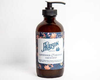 Lavender and Sweet Orange Liquid Soap – Handmade Botanical Hand & Body Wash, Hydrating and Natural, 8 oz Pump Bottle