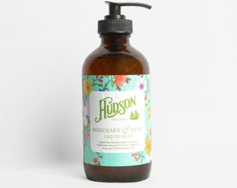 Rosemary and Mint Liquid Soap – Handmade Botanical Hand & Body Wash, Refreshing and Natural, 8 oz Pump Bottle
