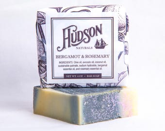 Rosemary & Bergamot Soap – Handmade, Activated Charcoal, Clarifying, All-Natural Cold Process Bar