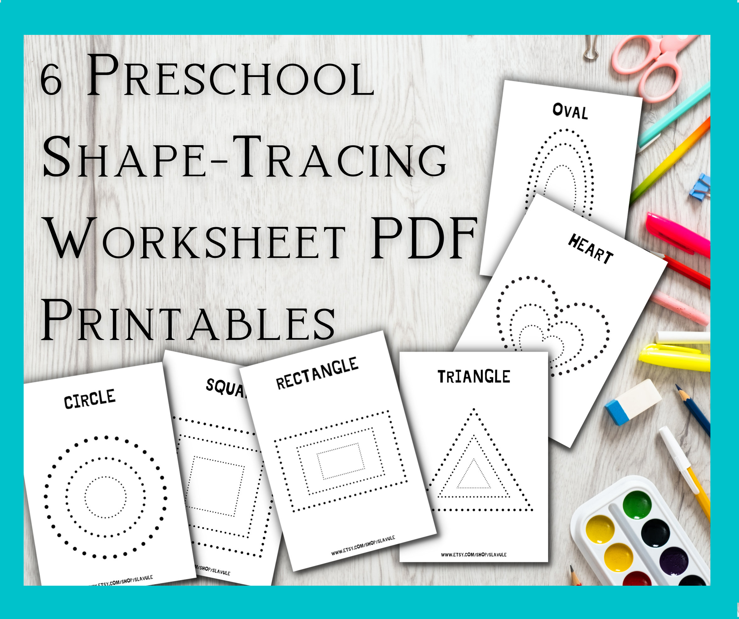 preschool shape tracing worksheet pdf printables etsy