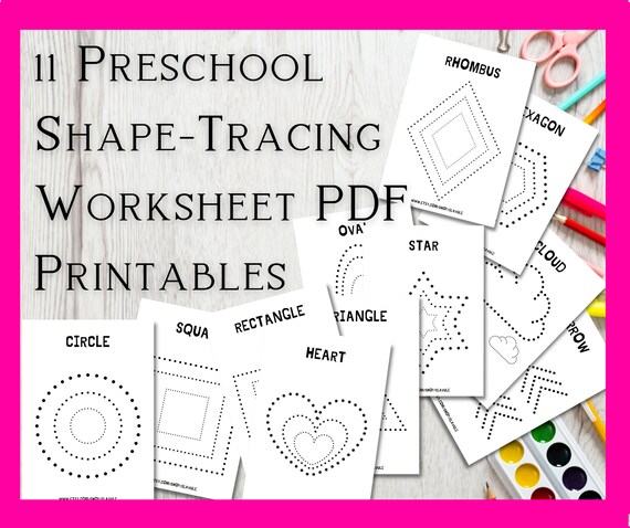 preschool shape tracing worksheet pdf printables etsy