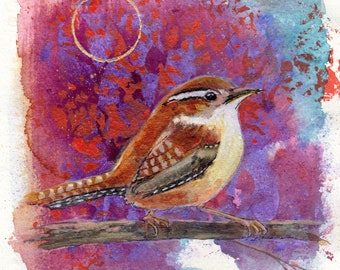 Wren on Branch greeting card