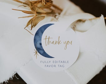 Moon Favor Tags, Celestial Baby Shower Tag, Instant Download Baby Shower, Printable Cosmic Favor Tag, Moon and Stars Birthday, Thank You Tag