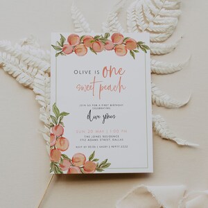 One Sweet Peach Birthday Invitation Template, First Birthday Invite, 1st Birthday, Summer Birthday, Editable Invitation, Peach Themed Party