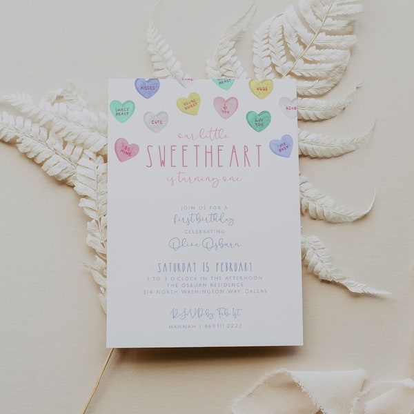 Sweetheart 1st Birthday Invitation Template, Valentine's Day First Birthday, February Birthday Invite, Editable 1st Birthday Invitation