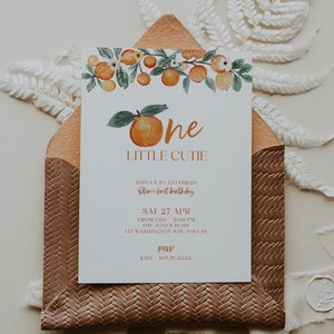 Cutie 1st Birthday Invitation Template, First Birthday Invitation, Orange Citrus Invitation, Summer Birthday, One Little Cutie Invite