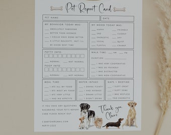 Pet Sitting Report Card, Pet Sitting Business, Dog Walking Business, Pet Boarding, Editable Dog Report Card, Animal Small Business