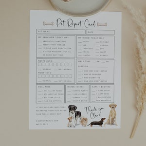 Pet Sitting Report Card, Pet Sitting Business, Dog Walking Business, Pet Boarding, Editable Dog Report Card, Animal Small Business