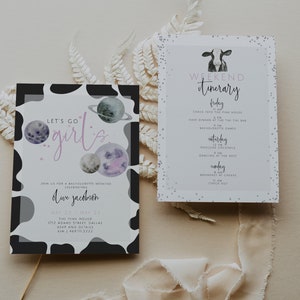 Space Cowgirl Invitation & Itinerary Template, Printable Bachelorette Invitation, Space Cowboy Party, Bachelorette Invite, Cow Print Invite