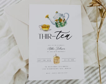 Plantilla de invitación para el té de 30 cumpleaños, invitación para el té de 30 años, invitación editable para el té de 30 años, invitación vintage, invitación para la fiesta del té