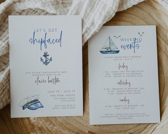 Nautical Bachelorette Invitation & Itinerary Template, Boat Bachelorette Party, Last Sail Before the Veil, Cape Cod Hen Party, Shipfaced