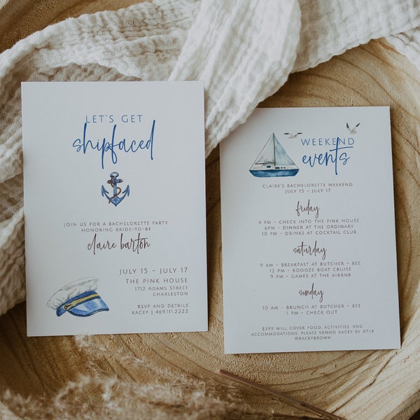 Nautical Bachelorette Invitation & Itinerary Template, Boat Bachelorette Party, Last Sail Before the Veil, Cape Cod Hen Party, Shipfaced