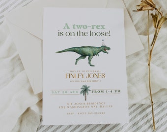 Dinosaur 2nd Birthday Invitation Template, Two-Rex Birthday Invitation, Boy Birthday Invitation, Second Birthday Invite, T-Rex Party