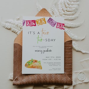 Taco TWOsday Birthday Invitation Template, 2nd Birthday Invitation, Fiesta Second Birthday, Girl Birthday Invitation, Second Birthday Invite