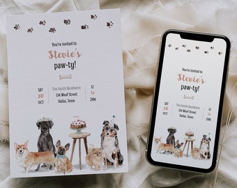 Puppy Birthday Party Invitation Template, Dog Pawty Printable Invite, Pet Birthday Download, Dog Adoption Party Invitation, Pawty Invites